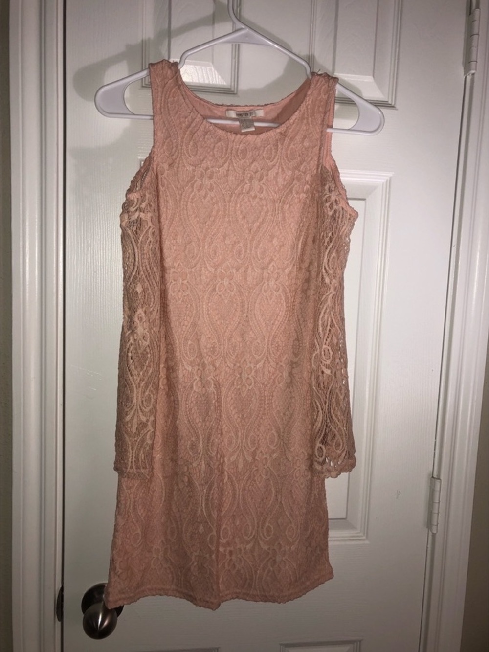 Forever 21 Blush Peach Lace Cold-Shoulder Mini Dress